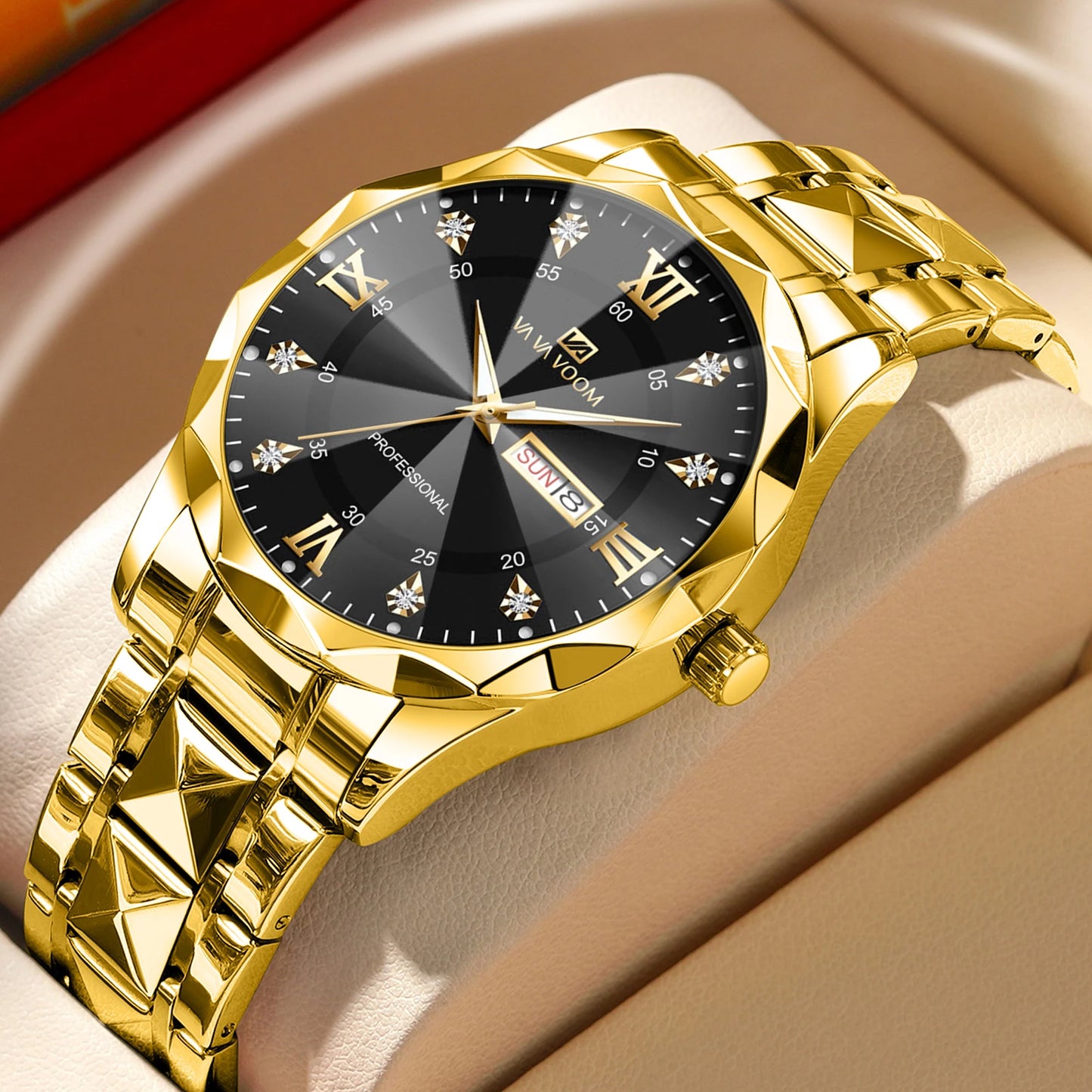 Men Watch Water Diamond Luxury. Quartz Business Watch