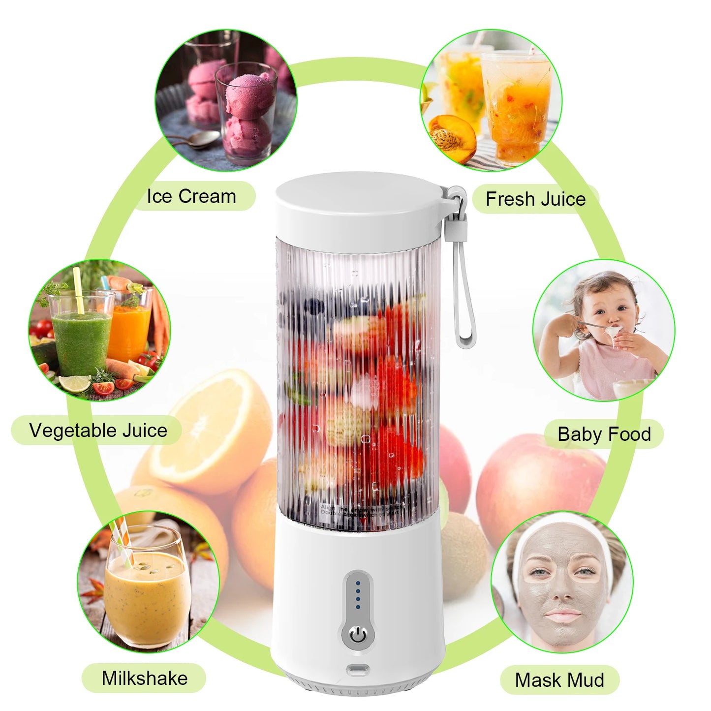 Portable Blender USB Rechargeable Self Cleaning Juicer Ice Blending Hand Household Car Hotel