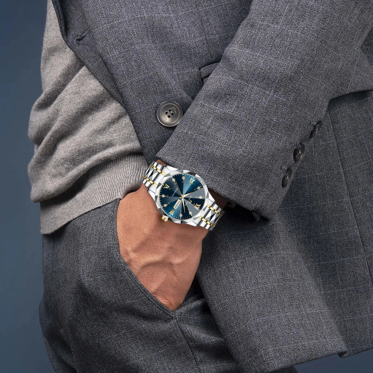 Men Watch Water Diamond Luxury. Quartz Business Watch