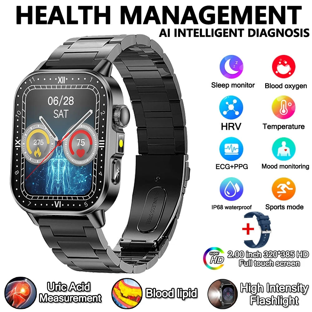 Health Analysis Smart Watch for Men & Women's ECG+PPG Bluetooth Call