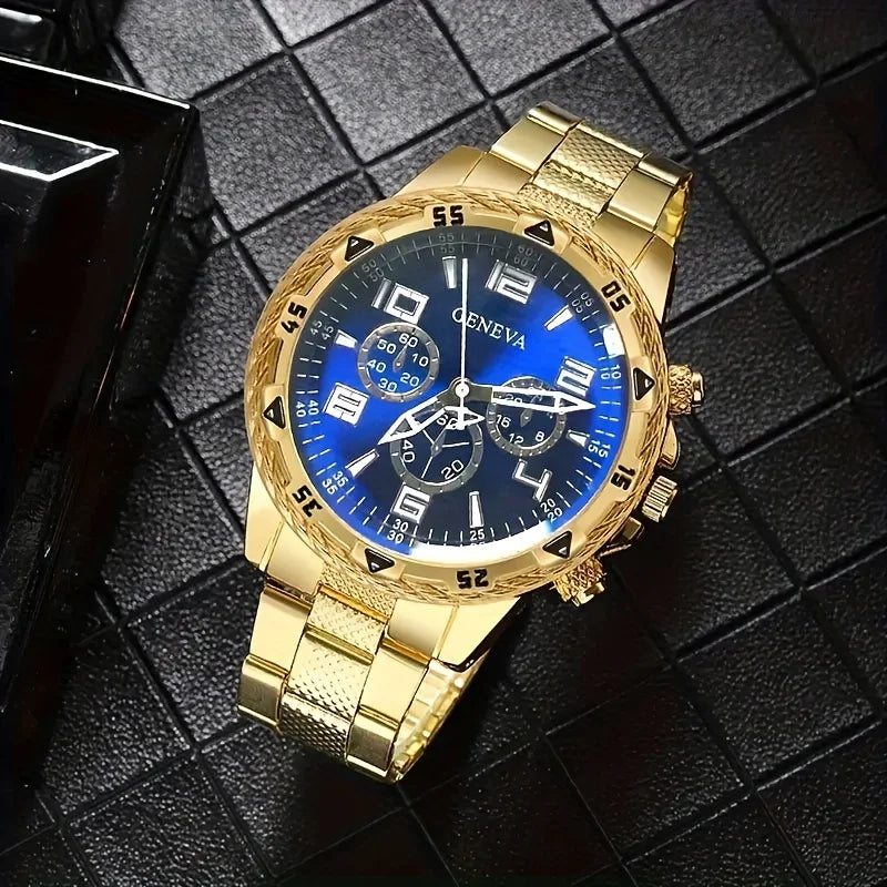 4pcs Luxury Men’s Quartz Watch – Stainless Steel Strap, Waterproof Sport Design