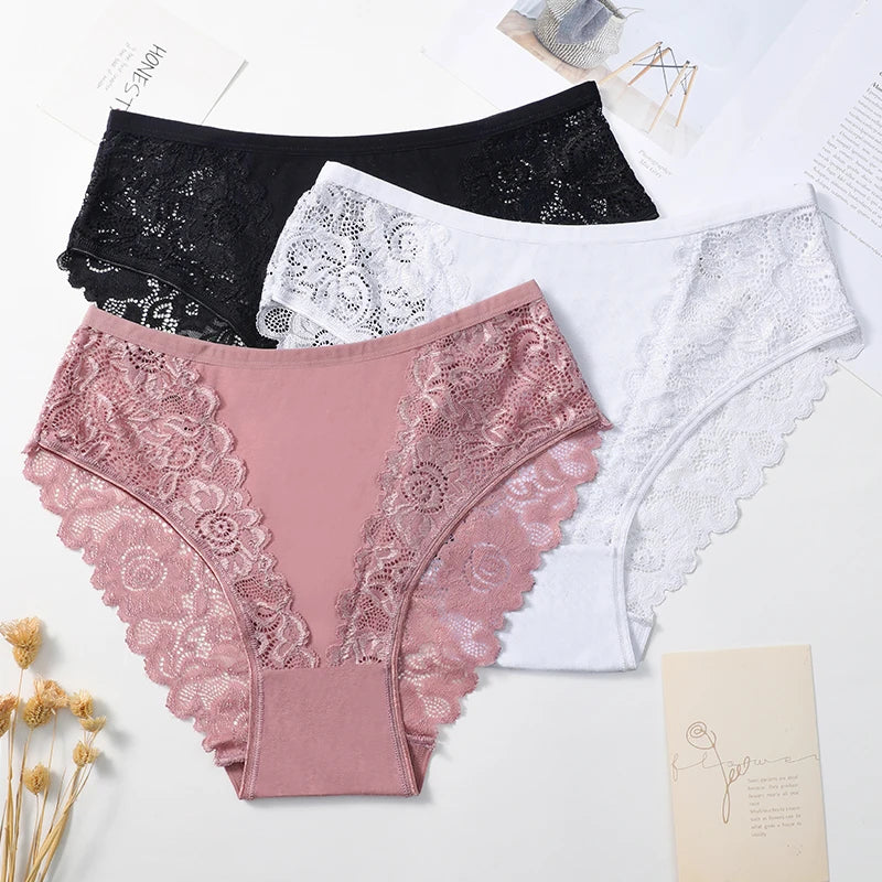 5PCS/Set Lace Cotton Patchwork Bikini Panties Women