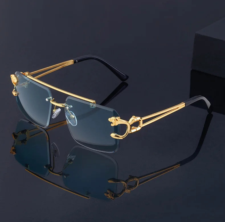 Luxury Rimless Leopard Sunglasses – Double Bridge UV400 Gradient Shades