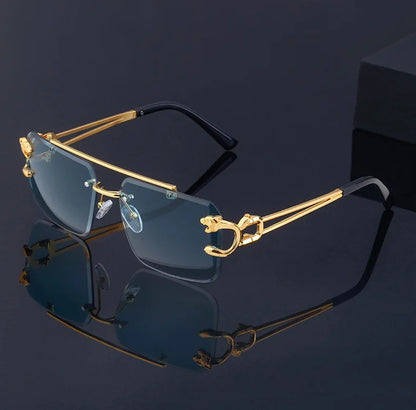 Luxury Rimless Leopard Sunglasses – Double Bridge UV400 Gradient Shades
