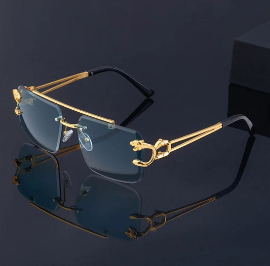 Luxury Rimless Leopard Sunglasses – Double Bridge UV400 Gradient Shades