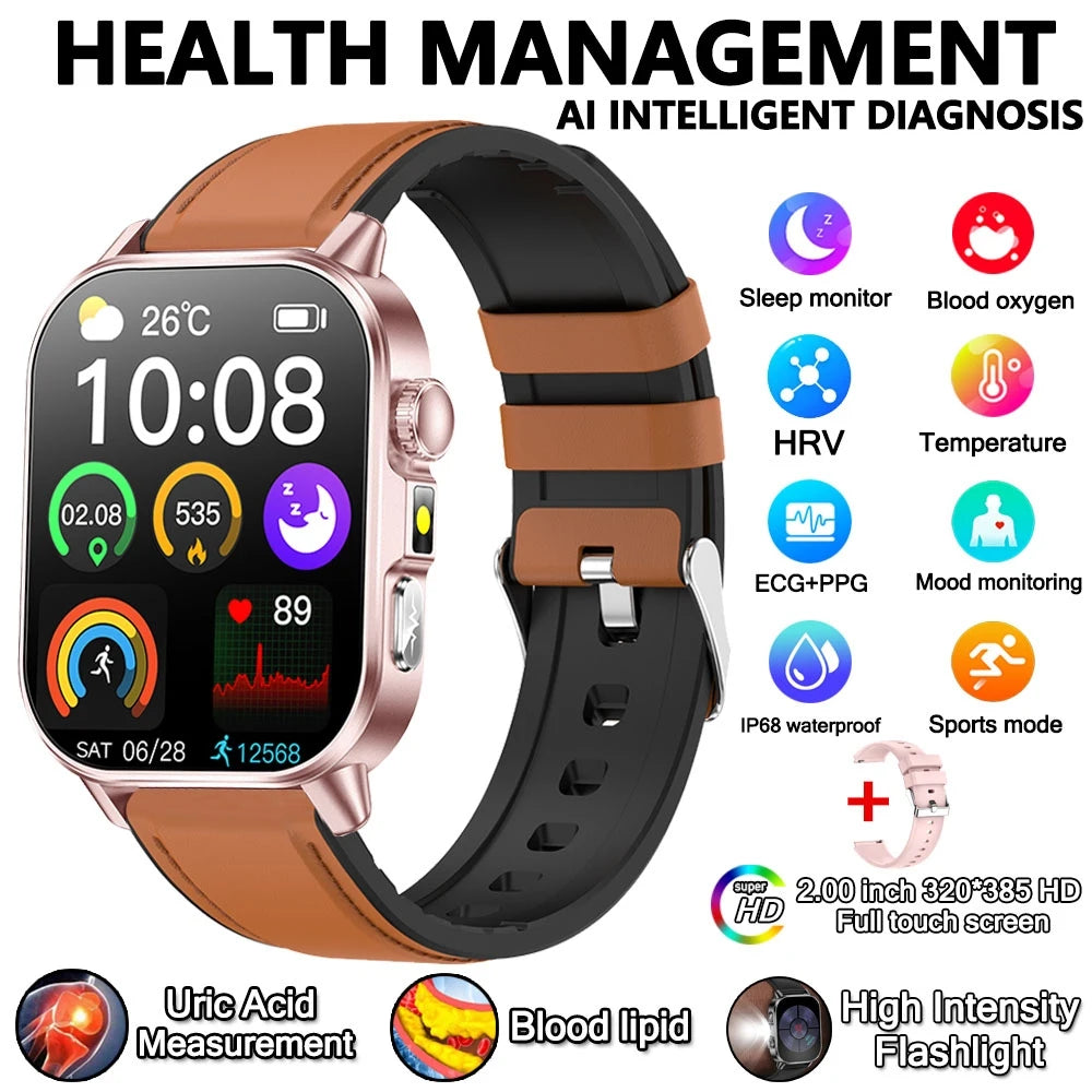 Health Analysis Smart Watch for Men & Women's ECG+PPG Bluetooth Call
