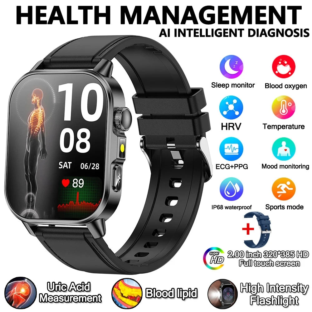 Health Analysis Smart Watch for Men & Women's ECG+PPG Bluetooth Call