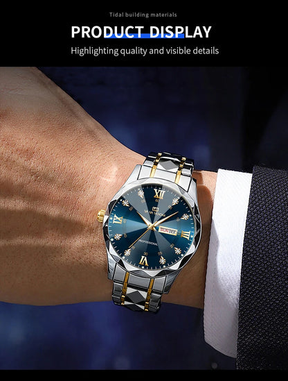 Men Watch Water Diamond Luxury. Quartz Business Watch