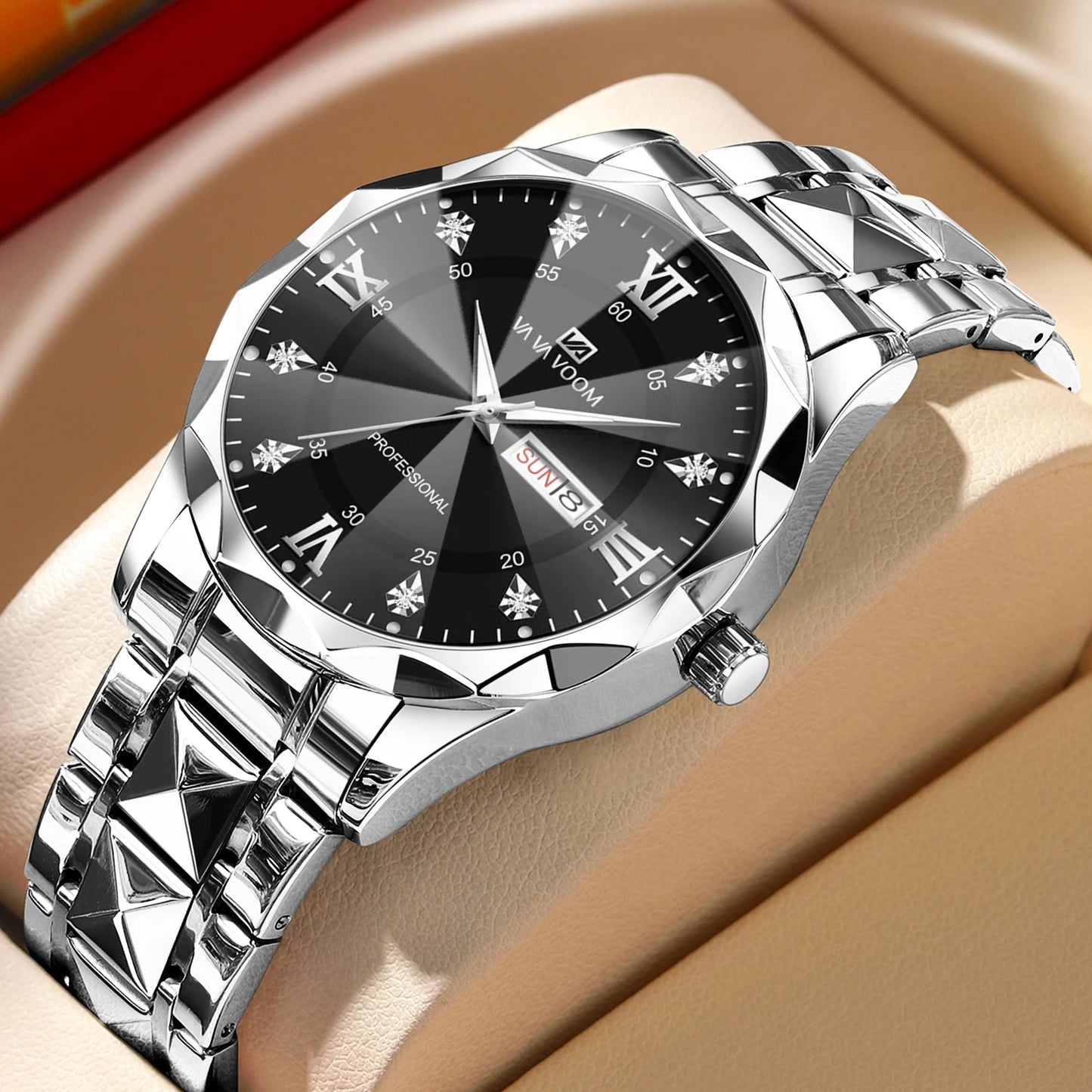 Men Watch Water Diamond Luxury. Quartz Business Watch