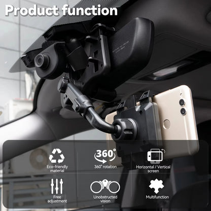 Adjustable Car Rearview Mirror Phone Holder 360° Retractable Cell Phone Holder Clip Phone GPS Support Mobile Phone Mount Stand