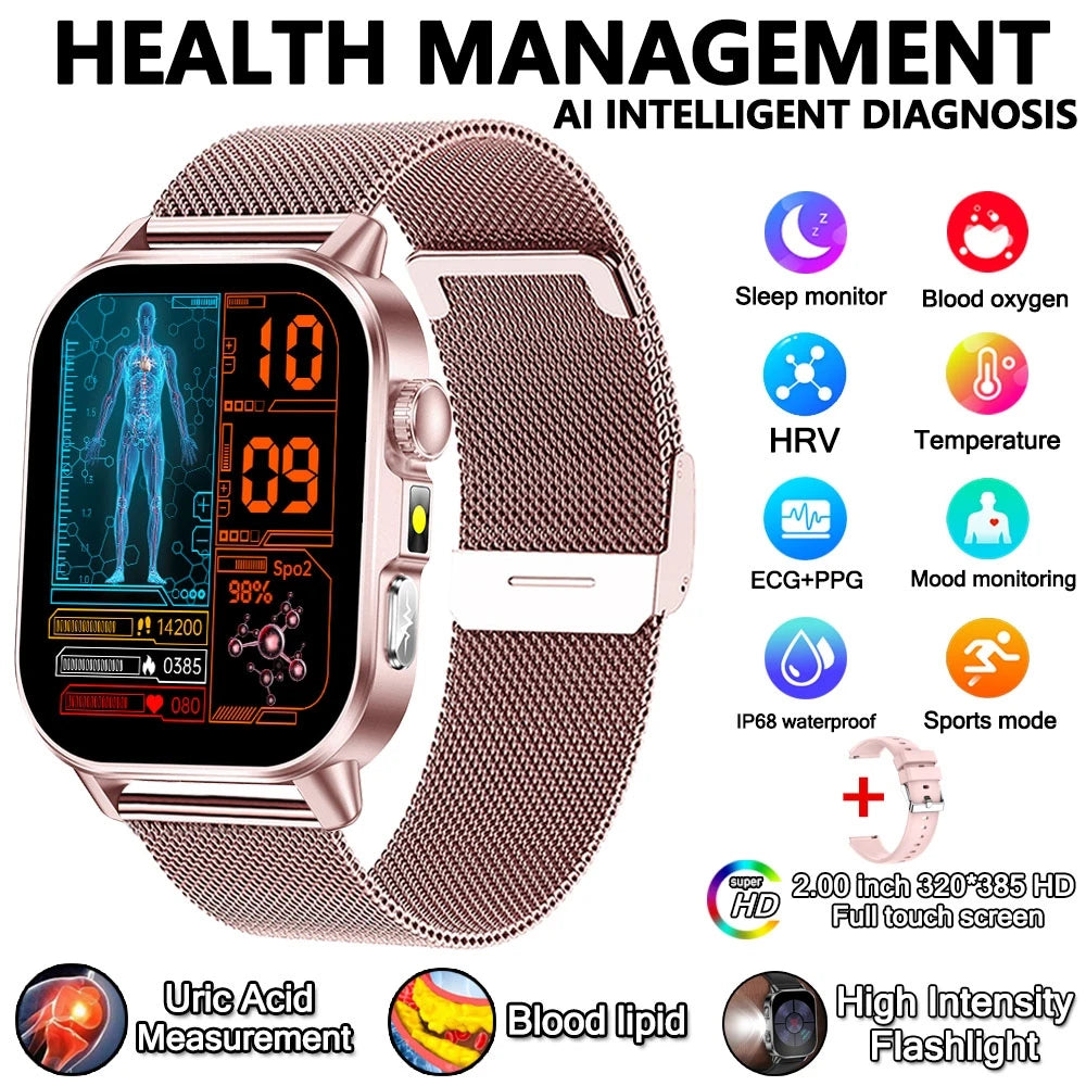 Health Analysis Smart Watch for Men & Women's ECG+PPG Bluetooth Call