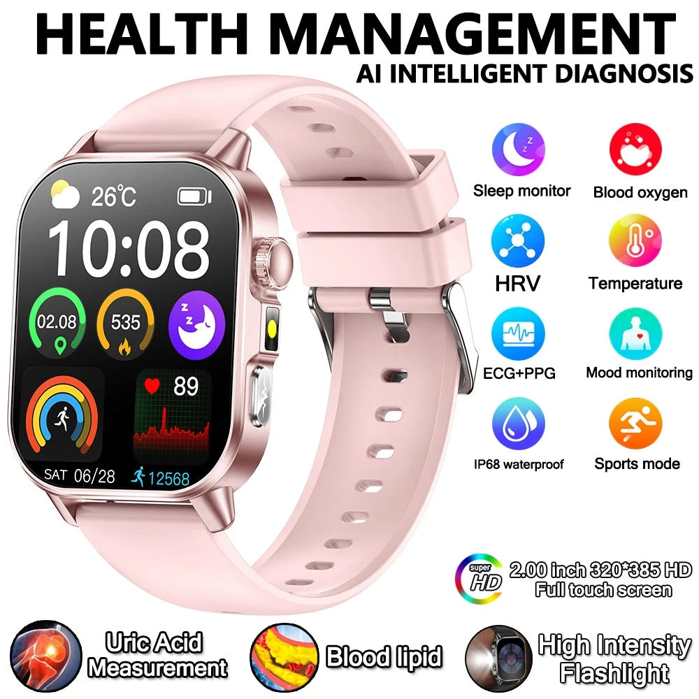 Health Analysis Smart Watch for Men & Women's ECG+PPG Bluetooth Call