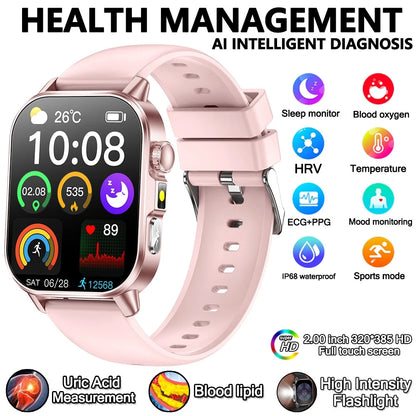 Health Analysis Smart Watch for Men & Women's ECG+PPG Bluetooth Call