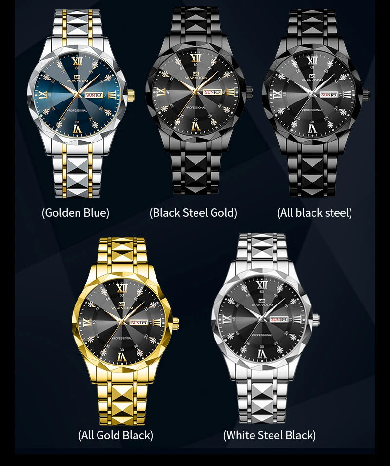 Men Watch Water Diamond Luxury. Quartz Business Watch