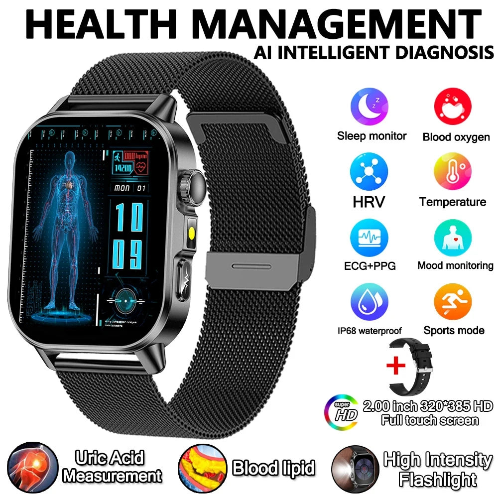 Health Analysis Smart Watch for Men & Women's ECG+PPG Bluetooth Call