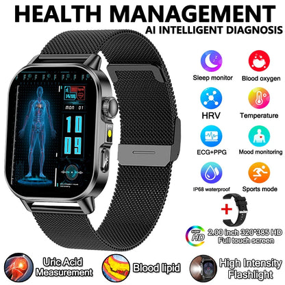 Health Analysis Smart Watch for Men & Women's ECG+PPG Bluetooth Call