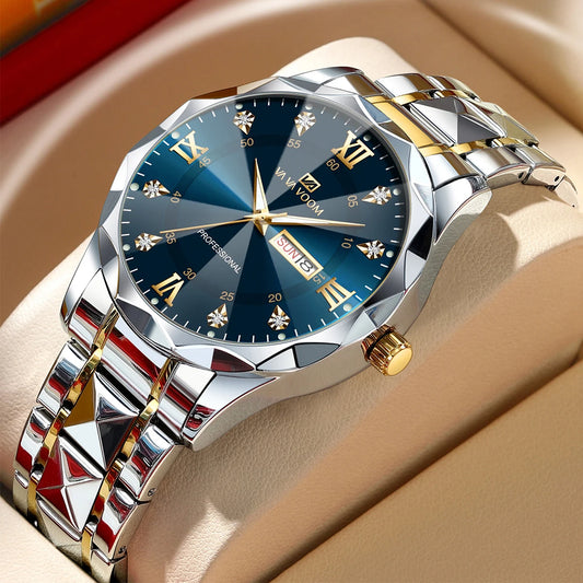 Men Watch Water Diamond Luxury. Quartz Business Watch