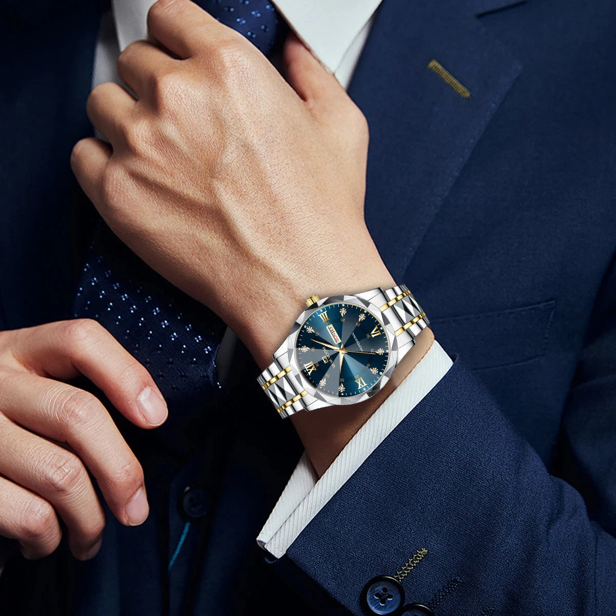 Men Watch Water Diamond Luxury. Quartz Business Watch