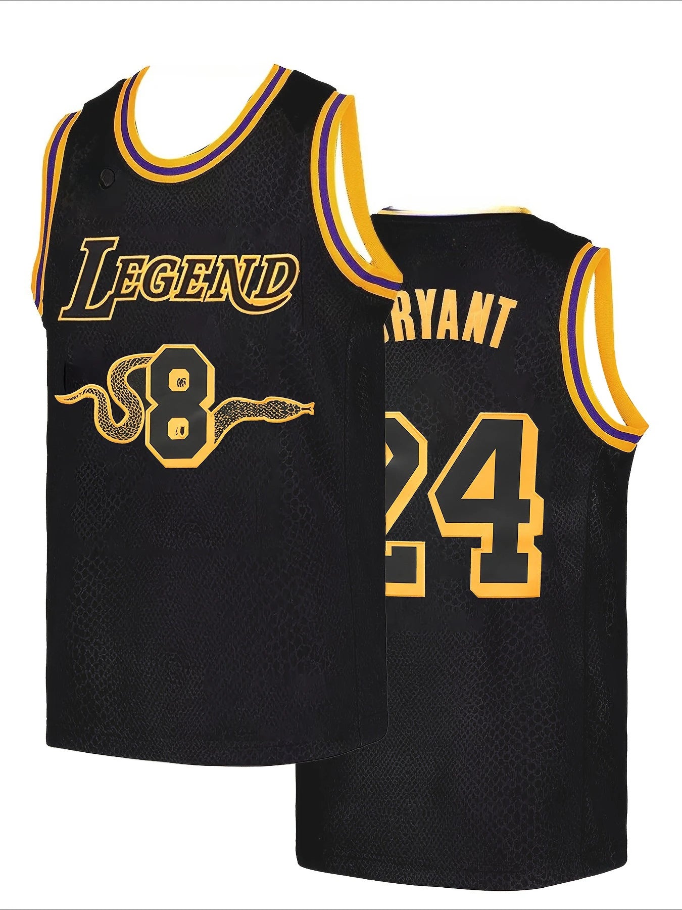 2026 Summer Men's #8 #24 Black Gold Sleeveless Basketball Jersey Snake Pattern Athletic Training Uniform Fashion Streetwear