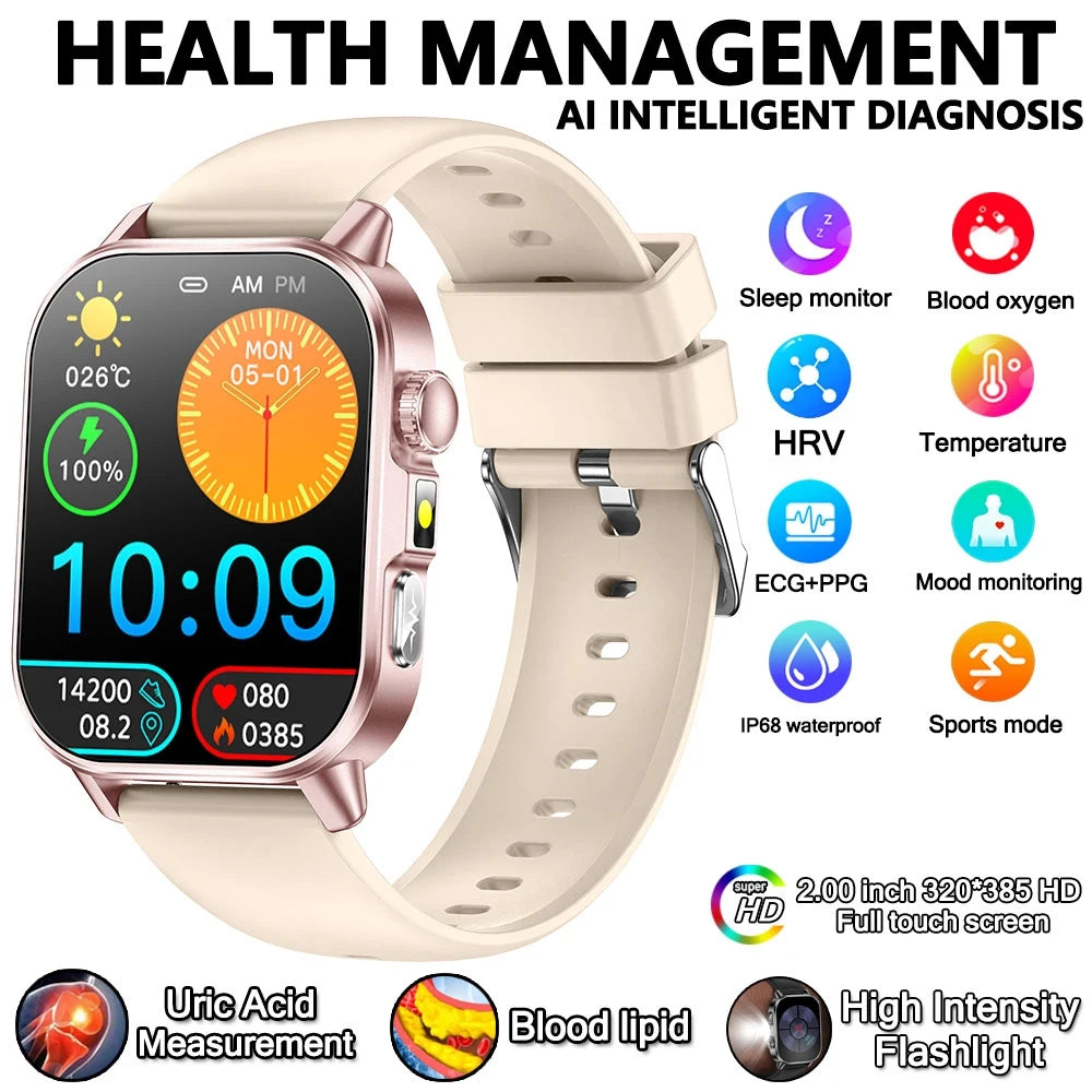 Health Analysis Smart Watch for Men & Women's ECG+PPG Bluetooth Call