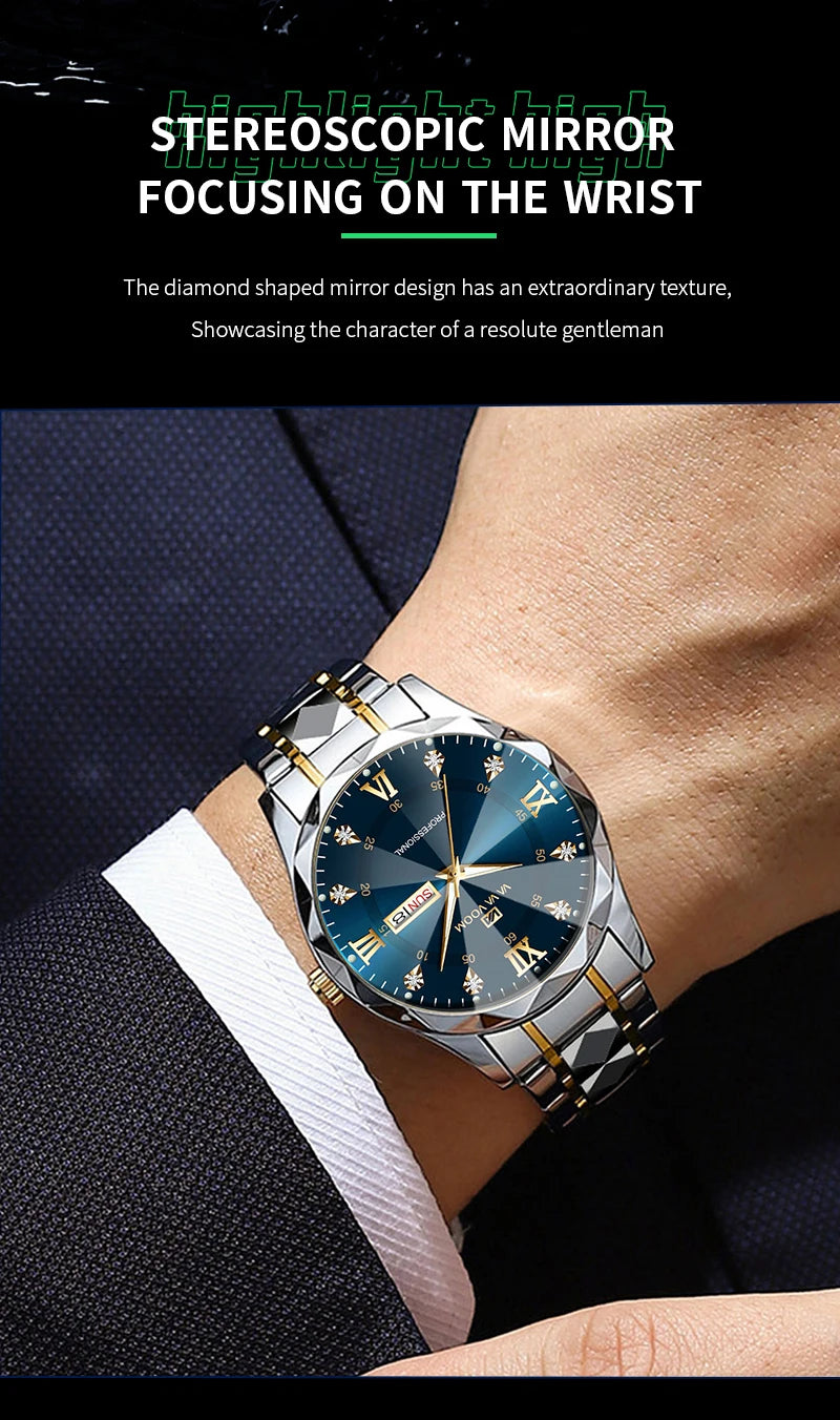 Men Watch Water Diamond Luxury. Quartz Business Watch