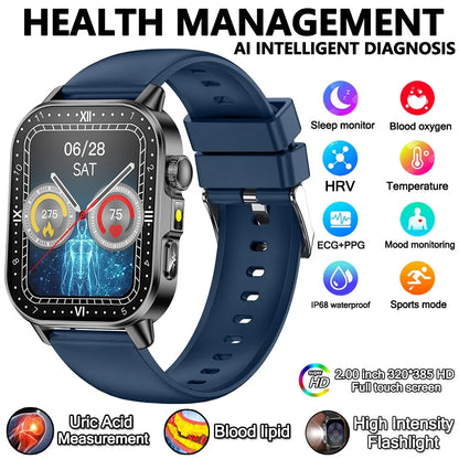 Health Analysis Smart Watch for Men & Women's ECG+PPG Bluetooth Call