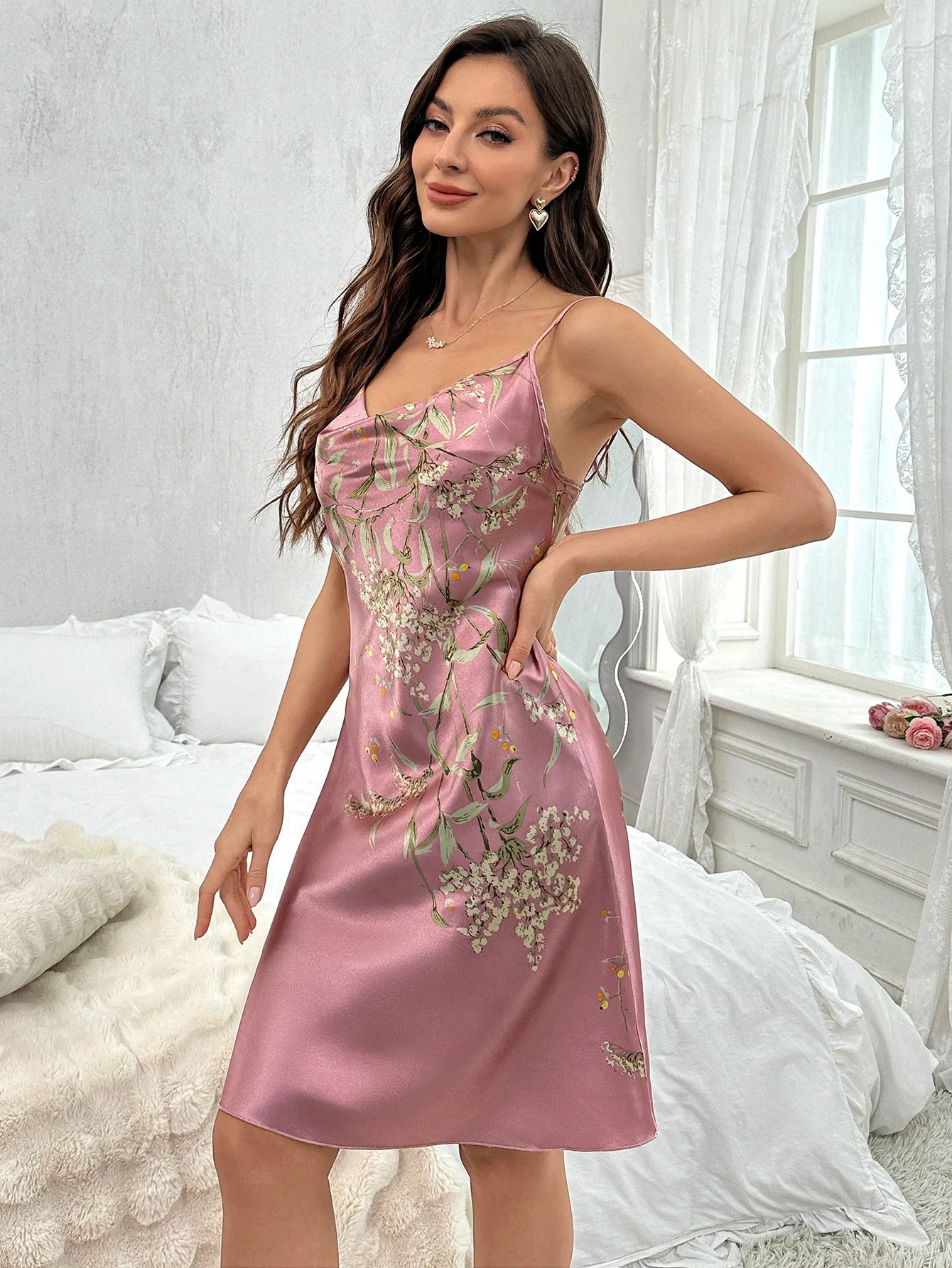 Floral Print Nightdress. Sleep Dress Women's Sleepwear  Dresses