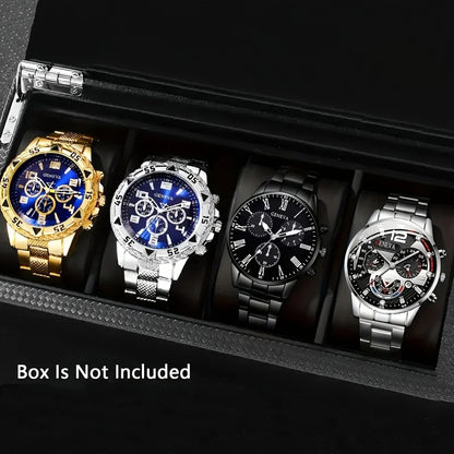 4pcs Luxury Men’s Quartz Watch – Stainless Steel Strap, Waterproof Sport Design