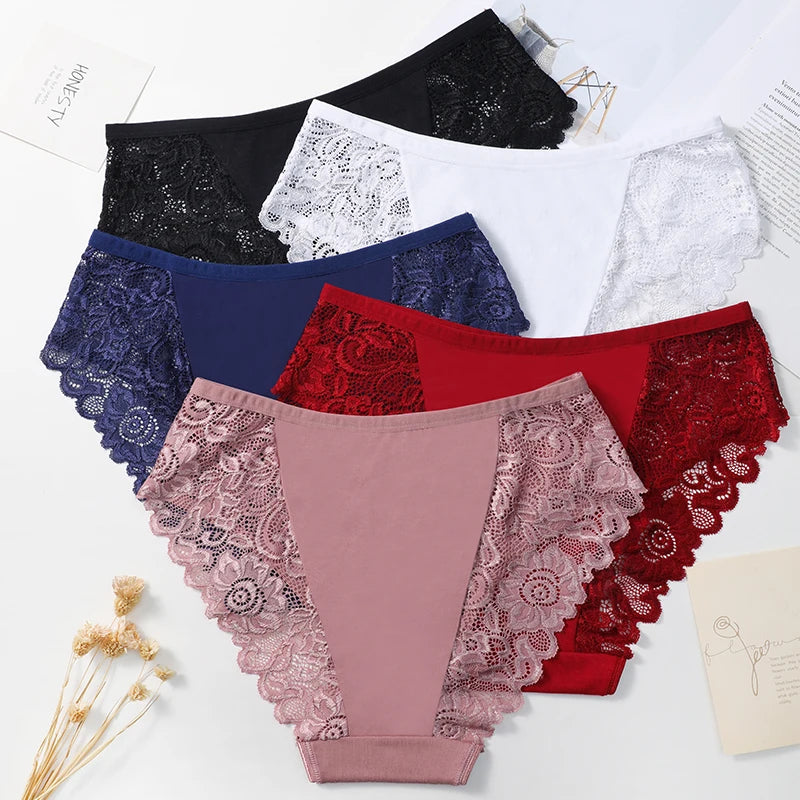 5PCS/Set Lace Cotton Patchwork Bikini Panties Women