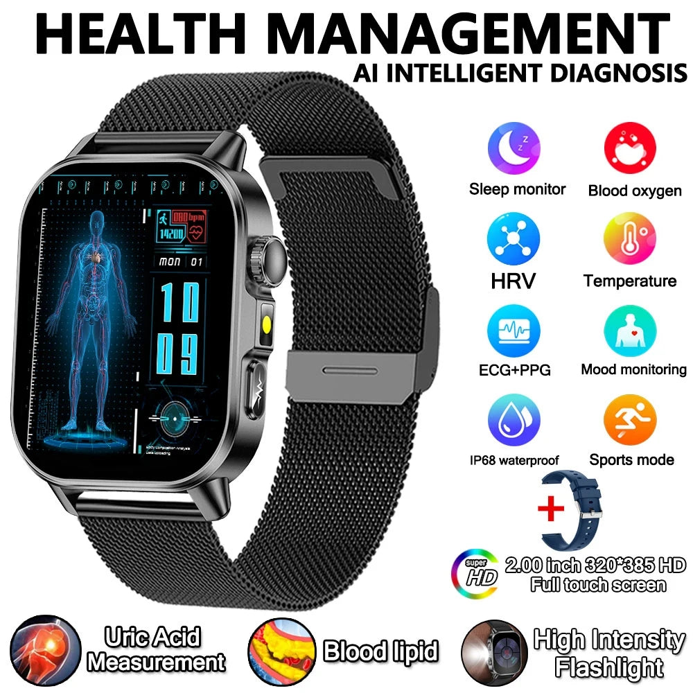 Health Analysis Smart Watch for Men & Women's ECG+PPG Bluetooth Call