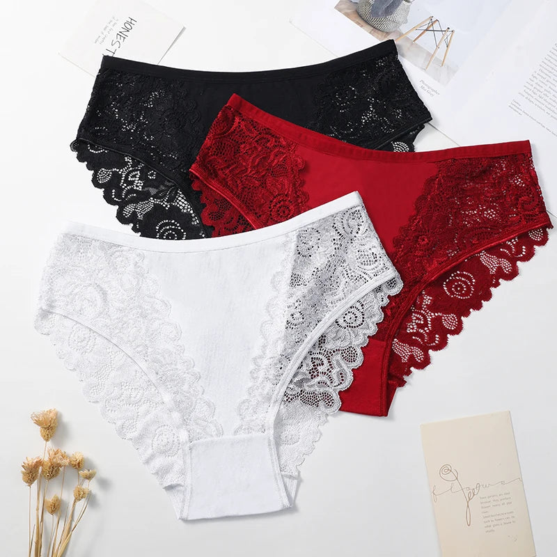 5PCS/Set Lace Cotton Patchwork Bikini Panties Women