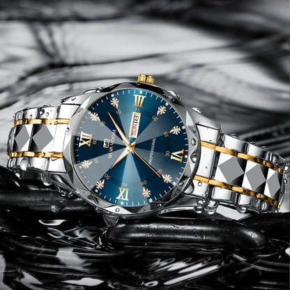 Men Watch Water Diamond Luxury. Quartz Business Watch