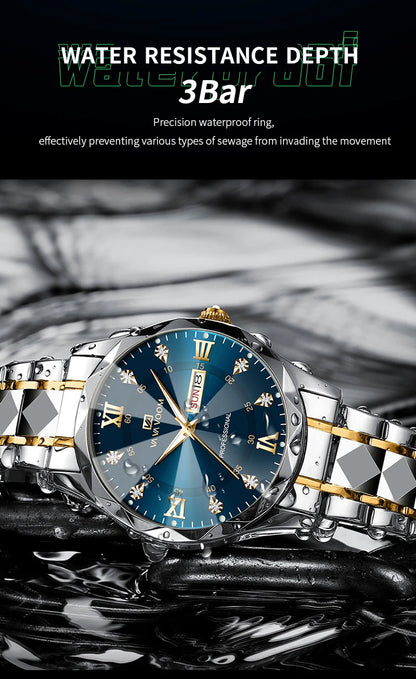 Men Watch Water Diamond Luxury. Quartz Business Watch