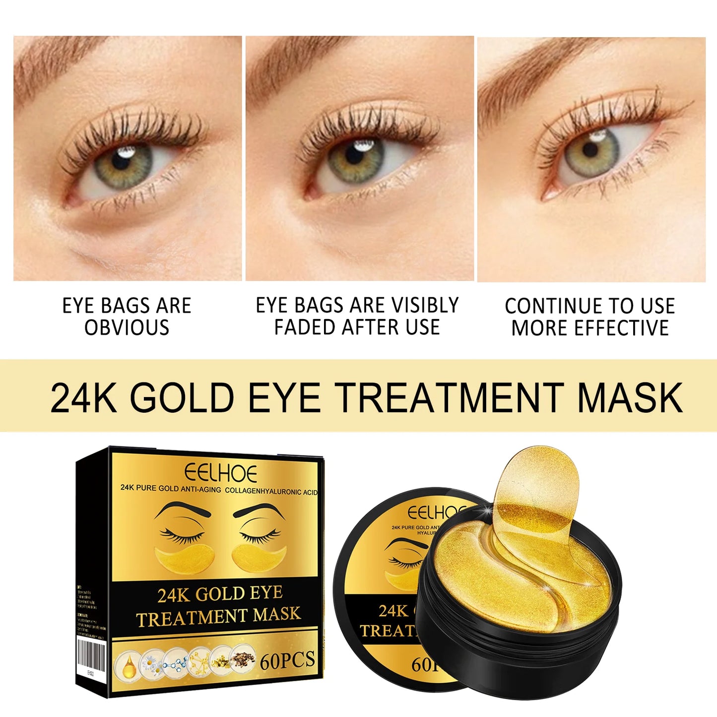 60 Pcs Eye Mask Pure Gold Anti-Aging