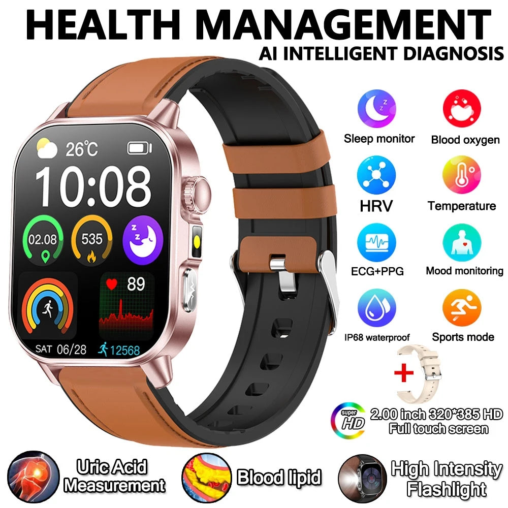 Health Analysis Smart Watch for Men & Women's ECG+PPG Bluetooth Call