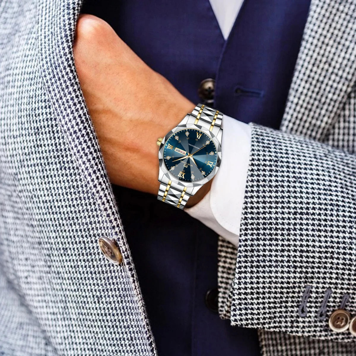 Men Watch Water Diamond Luxury. Quartz Business Watch