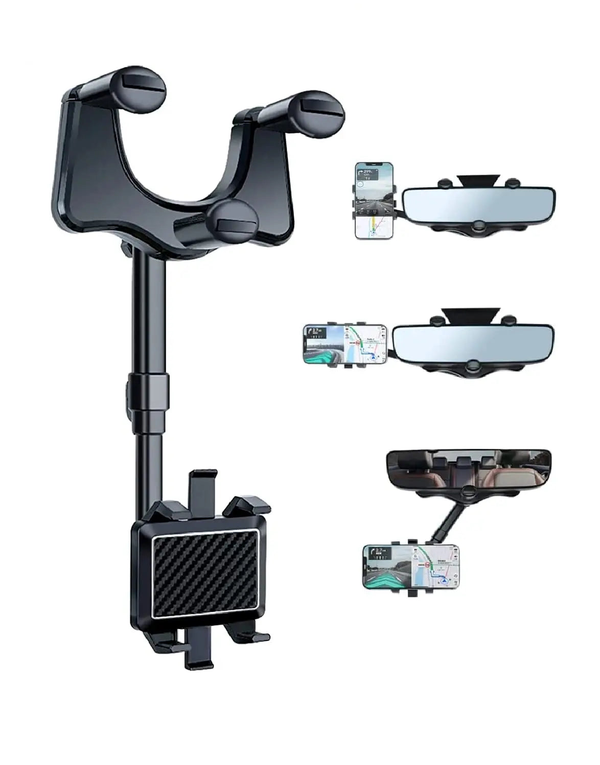 Car Rearview Mirror Phone Holder 360° Retractable Rotatable Cell Phone Holder Clip Mobile Phone GPS Support Phone Mount Stand