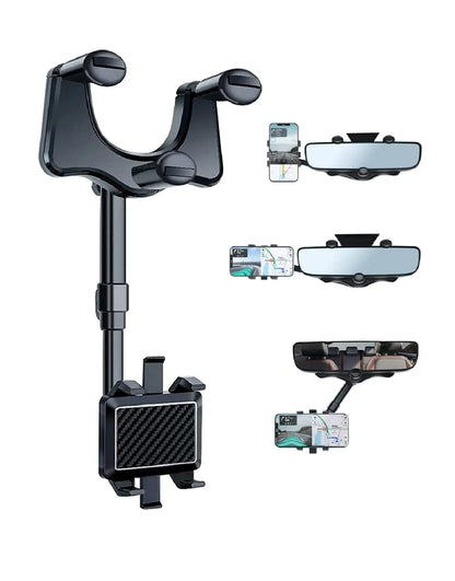 Car Rearview Mirror Phone Holder 360° Retractable Rotatable Cell Phone Holder Clip Mobile Phone GPS Support Phone Mount Stand