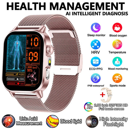 Health Analysis Smart Watch for Men & Women's ECG+PPG Bluetooth Call